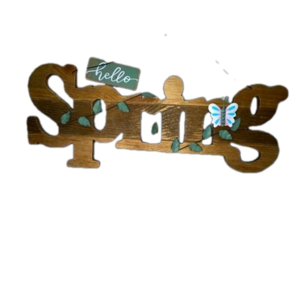 NWT Spring has Sprung Vintage Grannycore Handcrafted Wooden Sign Real Metal Wood